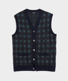 Argyle Full-Placket Vest in Navy - at Todd Snyder