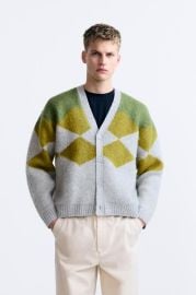 Argyle Jacquard Cardigan at Zara