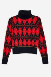 Argyle Roll Neck Top at Topshop