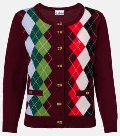 Argyle wool and cashmere cardigan in burgundy - Ganni at Mytheresa