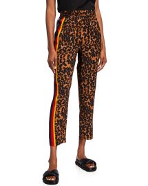 Aria Side-Stripe Animal-Print Cropped Pants at Neiman Marcus