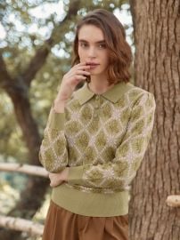 Ariana Iris Floral Patterned Sweater in Avocado Green at Simple Retro