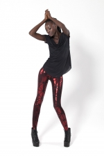 Aria's metallic red leggings at Black Milk