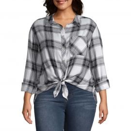 Arizona Long Sleeve Shirt-Juniors Plus at JC Penney