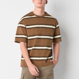 Arizona Mens Short Sleeve Striped Boxy T-Shirt Color Brown Stripe - JCPenney at JCPenney