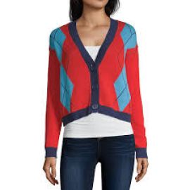 Arizona V Neck Long Sleeve Argyle Cardigan at JC Penney