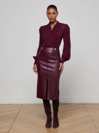 Arlette Vegan Leather Midi Skirt in Dark Port L39AGENCE at L'Agence