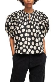 Arline Polka Dot Puff Sleeve Cotton Blouse at Nordstrom