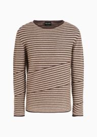 Armani Crew neck Jumper in virgin wool cashmere and boucl silk in Brown at Armani