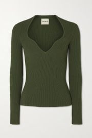 Army green Kirah ribbed-knit sweater KHAITE NET-A-PORTER at Net a Porter