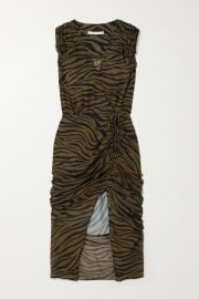 Army green Teagan wrap-effect ruched zebra-print silk crepe de chine dress  VERONICA BEARD  NET-A-PORTER at Net a Porter