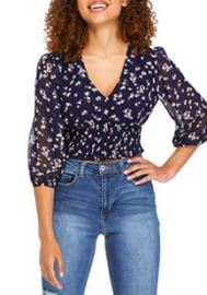 As U Wish Juniors 34 Sleeve V-Neck Smocked Top belk at Belk