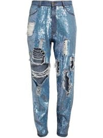 Ashish Distressed Sequin Denim Jeans - at Farfetch