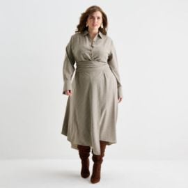 Ashley Graham Womens Plus Long Sleeve Plaid Shirt Dress Color Grey Plaid - JCPenney at JCPenney