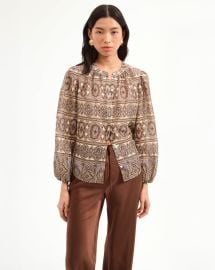 Ashlynn Silk-Linen Top in Stone Khaki Multi at Veronica Beard