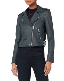 Ashville Blue Cropped Leather Jacket at Intermix