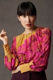 Asmara Blouse Mustard And Cerise Pink Silk - Welcome to the Fold LTD at The Fold London