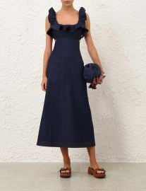 Aster Denim Frill Midi Dress at Zimmermann
