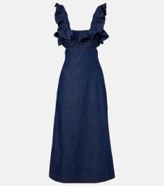 Aster ruffled denim midi dress at Mytheresa