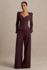 Asteria Burgundy Pinstripe Wide-Leg Trousers Club L London - USA at Club L London