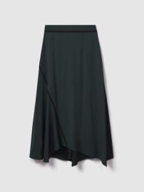 Asymmetric Contrast Trim Midi Skirt in Green REISS USA at Reiss