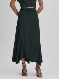 Asymmetric Contrast Trim Midi Skirt in Green REISS USA at Reiss