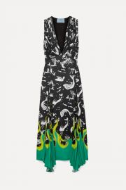 Asymmetric Printed Crepe Midi Dress by Prada at Net A Porter