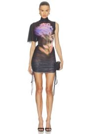 Asymmetric Sleeve Printed Mesh Mini Dress at Revolve