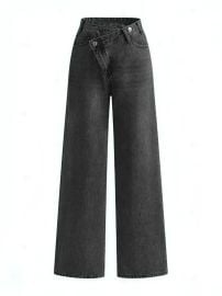 Asymmetric Waist Wide-Leg Jeans COMMENSE at Commense