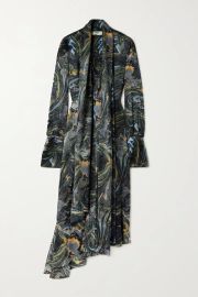 Asymmetric belted printed silk-crepe midi dress at Net a Porter