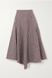 Asymmetric checked wool midi skirt at Net a Porter