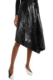 Asymmetric crinkled glossed-leather midi skirt at The Outnet