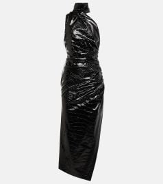 Asymmetric croc-effect midi dress in black - Alaia at Mytheresa