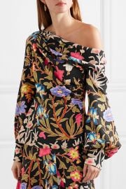 Asymmetric floral-print stretch-silk cloqué blouse at Net A Porter