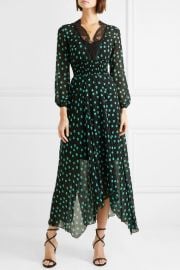 Asymmetric lace-trimmed printed chiffon dress at Net A Porter