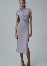 Asymmetrical draped midi dress in purple at Magda Butrym