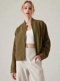 Athleta Endless Bomber Jacket in Acacia Olive at Athleta