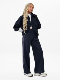 Athleta Venice High Rise Track Stripe Wide Leg Pant in Navy Bright White at Athleta