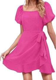 Athletic Dress for Women Square Neck Short Sleeve Tiered Ruffle Boho Swing Dresses Casual Beach Vacation Sundress at Amazon
