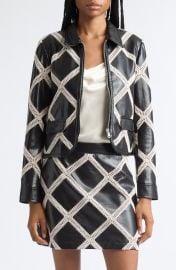 Audree Faux Leather Jacket with Crochet Overlay at Nordstrom