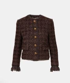 Audrina Metallic Tweed Jacket in Maroon Dark Currant at Veronica Beard
