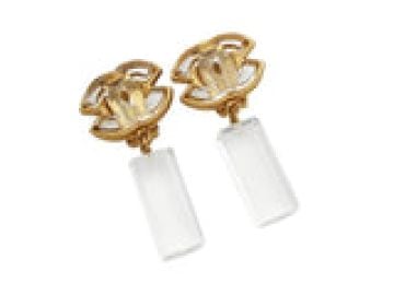 Authentic vintage Chanel earrings clear plastic CC logo dangle real at Chanel