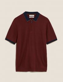 Autograph Textured Knitted Polo Shirt with Silk at Marks & Spencer