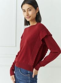 Autumn Cashmere - Scallop Flange Shoulder Crew - Pepperberry at Jessie