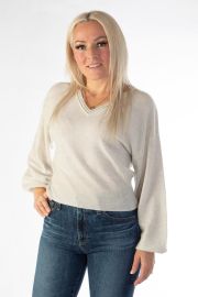 Autumn Cashmere Beaded V Neck Sweater - Marble at Garmentory