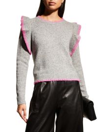 Autumn Cashmere Cashmere Ruffle Blanket-Stitch Sweater at Neiman Marcus