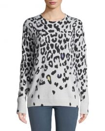 Autumn Cashmere Leopard-Print Cashmere Crewneck Sweater at Neiman Marcus