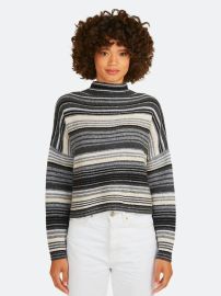 Autumn Cashmere Link Stitch Striped Funnel Neck In Neutral at Verishop