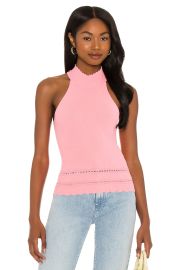 Autumn Cashmere Pointelle Tucked Stitch Bordered Halter Top in Shrimp Pink at Revolve