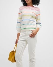 Autumn Cashmere Striped Puff-Sleeve Cashmere Sweater at Neiman Marcus